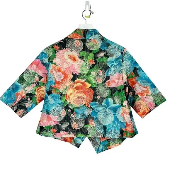 Bryn Walker Blouse Small Multi Floral Japanese Inspired Kimono 3/4 Sleeve Boho - Picture 2 of 10
